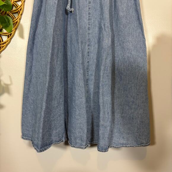 Vintage Lightwash Denim Midi Skirt Drawstring Waist Cotton 10 | Light Summer - Picture 6 of 11
